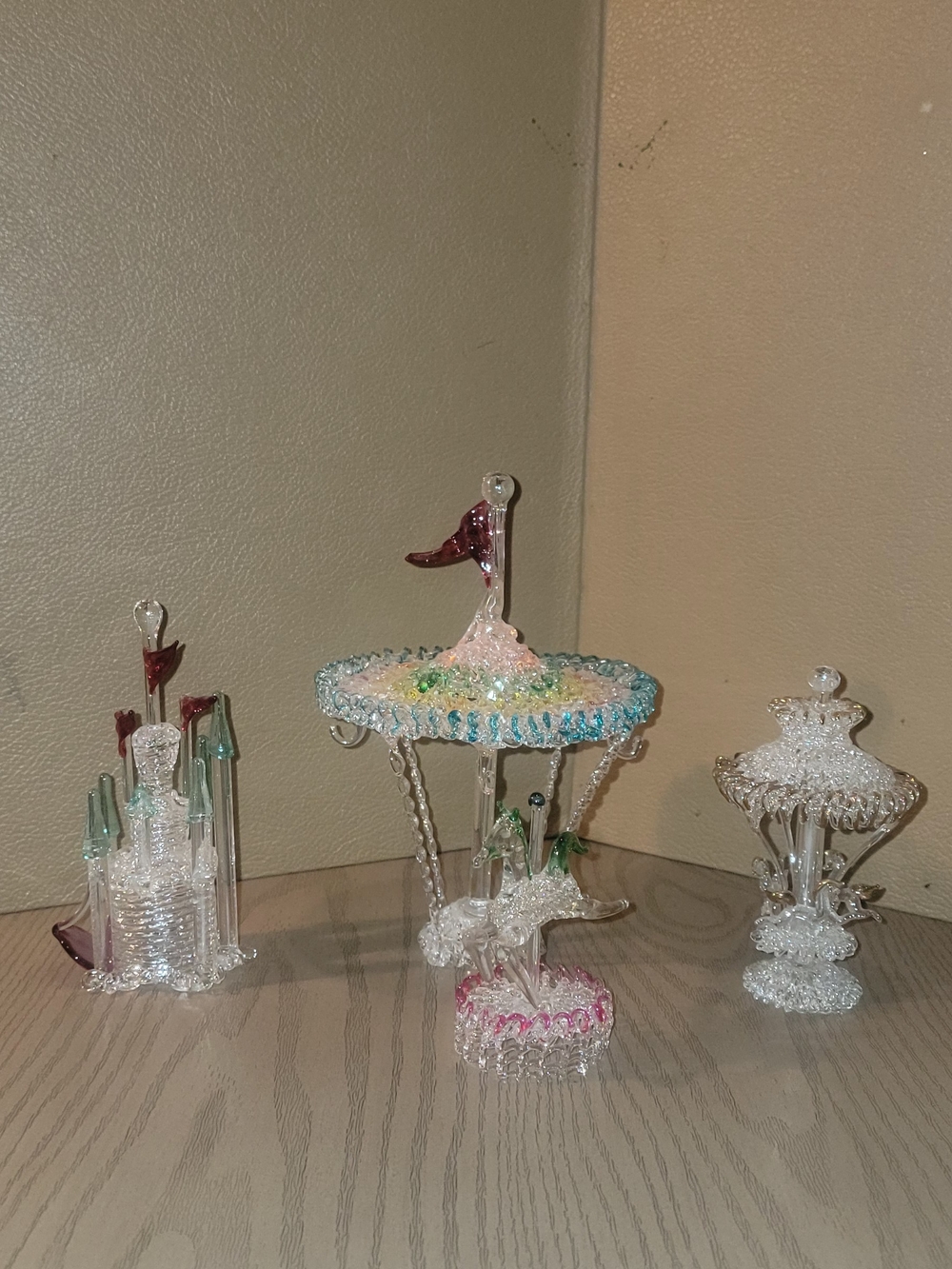 4 Handblown Glass Horse 5" - 9" Carousels And 6" CASTLE  Figurines